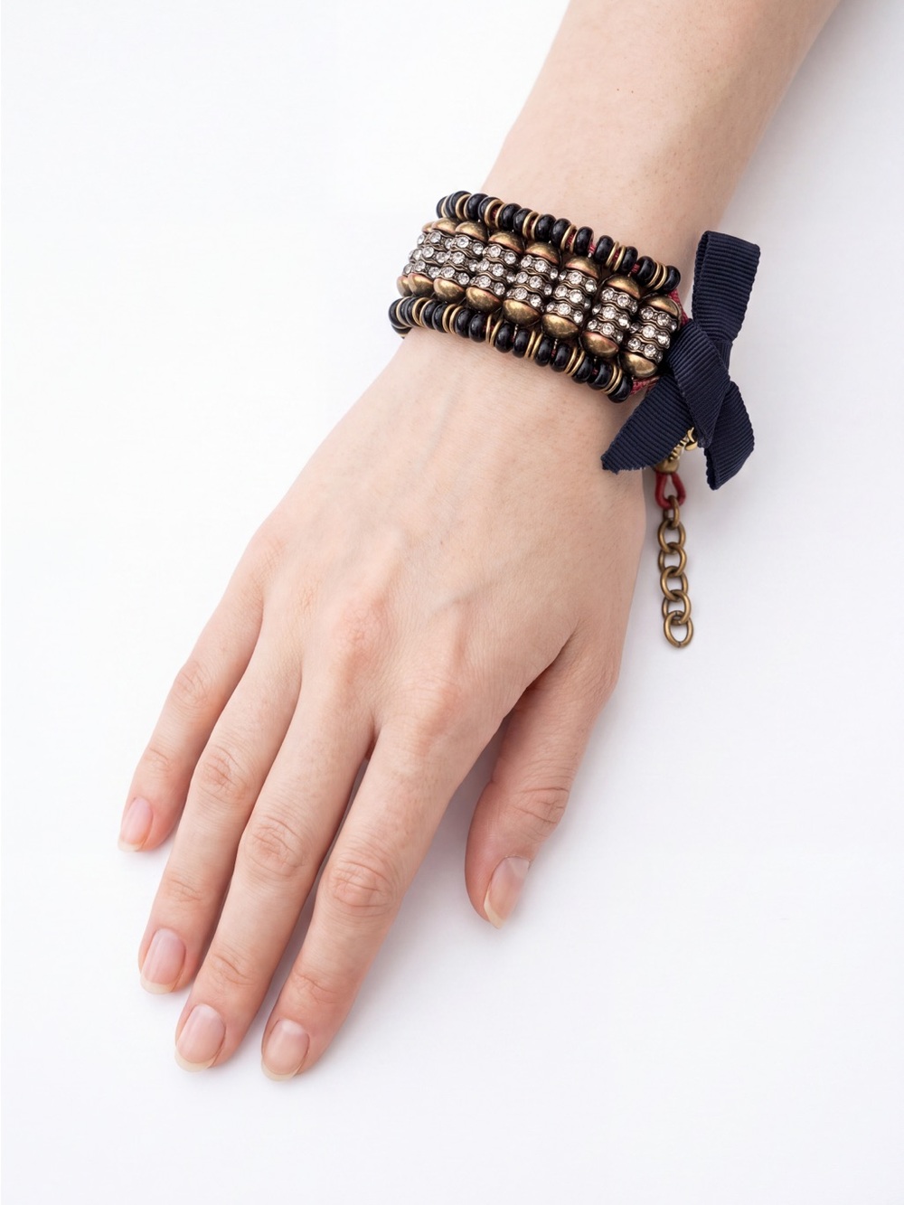 J. Crew Rhinestone and black multi bead strand bracelet Y2K